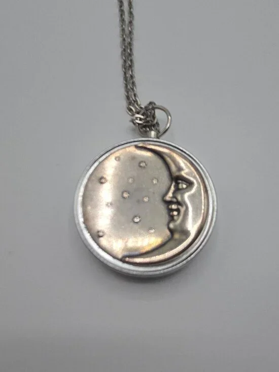 Reversible Silver Compass Pendant | Celestial Moon & Stars - Picture 2 of 6